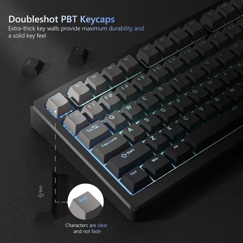 Womier Shine Through PBT Keycaps 60 75 100 Percent Cherry Profile, Custom Key Cap Doubleshot Keycaps Set, Universal Compatiability for Cherry Gateron MX Switches Keyboard, Gradient Gray - Image 3